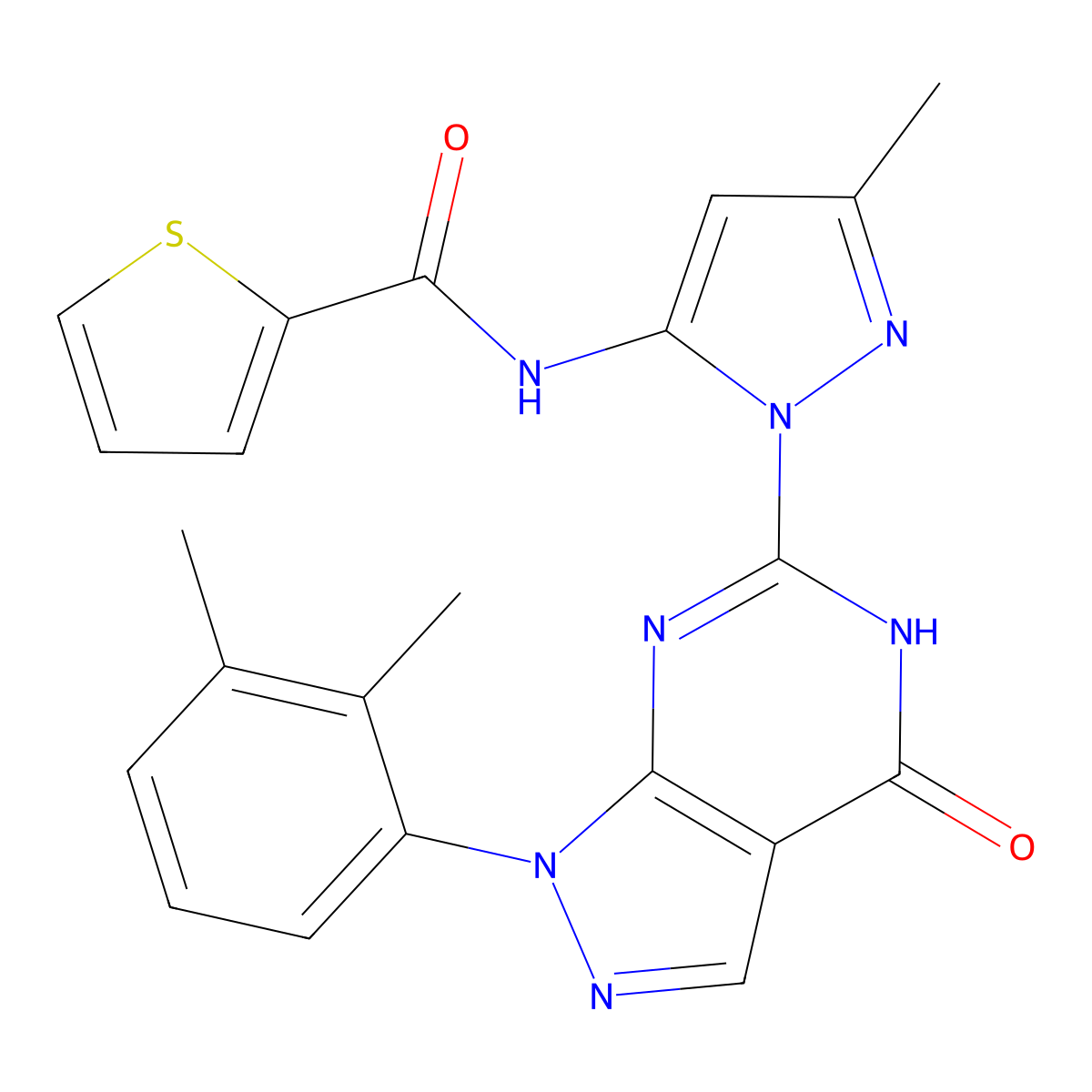 N-(1-(1-(2,3-dimethylphenyl)-4-oxo-4,5-dihydro-1H-pyrazolo[3,4-d]pyrimidin-6-yl)-3-methyl-1H-pyrazol-5-yl)thiophene-2-carboxamide molecular structure, CAS 1171549-41-9