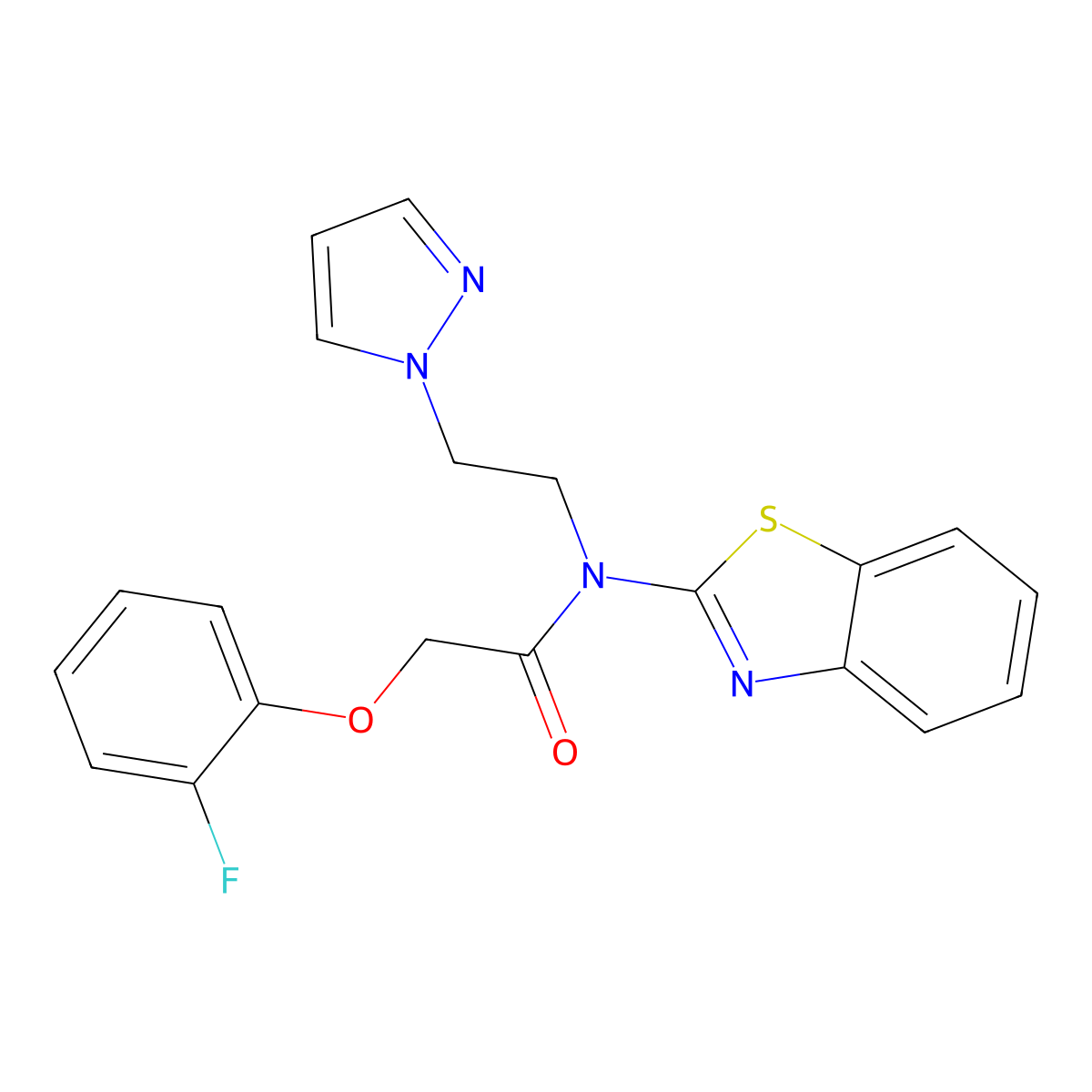 N-(2-(1H-pyrazol-1-yl)ethyl)-N-(benzo[d]thiazol-2-yl)-2-(2-fluorophenoxy)acetamide molecular structure, CAS 1171552-12-7
