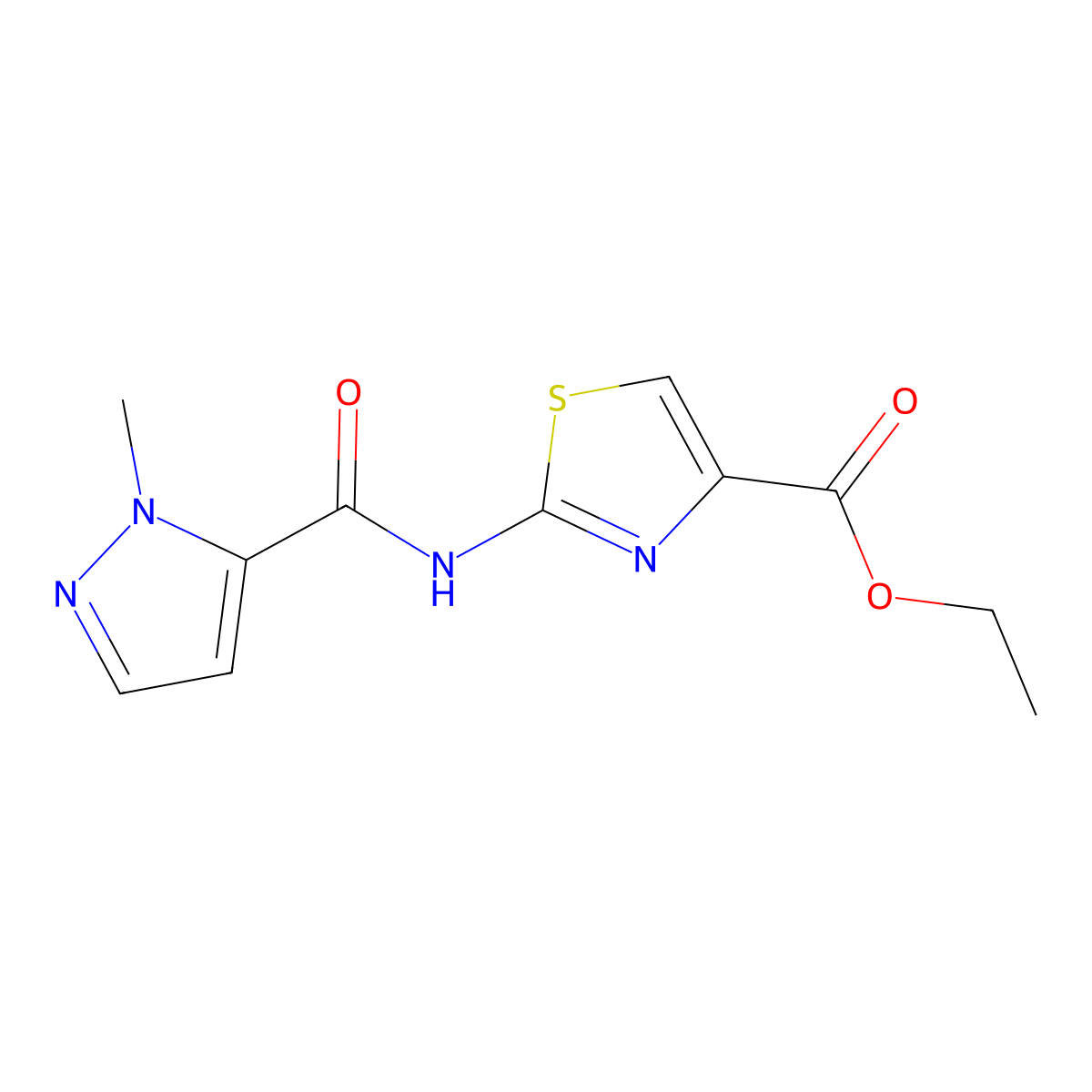 ethyl 2-(1-methyl-1H-pyrazole-5-amido)-1,3-thiazole-4-carboxylate molecular structure, CAS 1171552-15-0