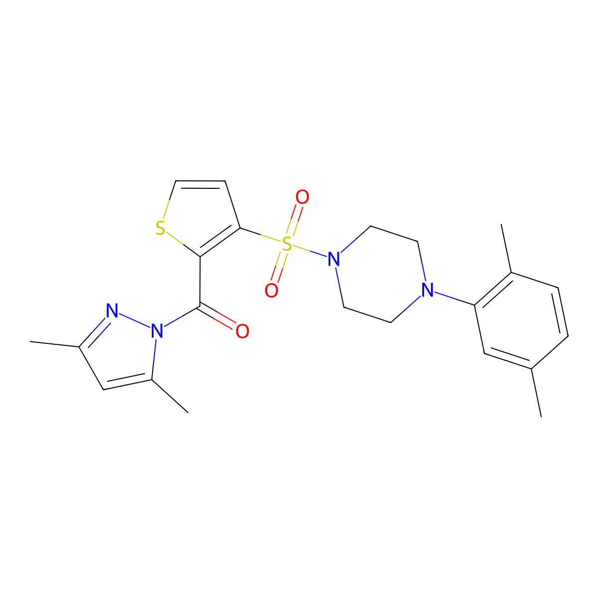 1-{[2-(3,5-dimethyl-1H-pyrazole-1-carbonyl)thiophen-3-yl]sulfonyl}-4-(2,5-dimethylphenyl)piperazine molecular structure, CAS 1171552-74-1