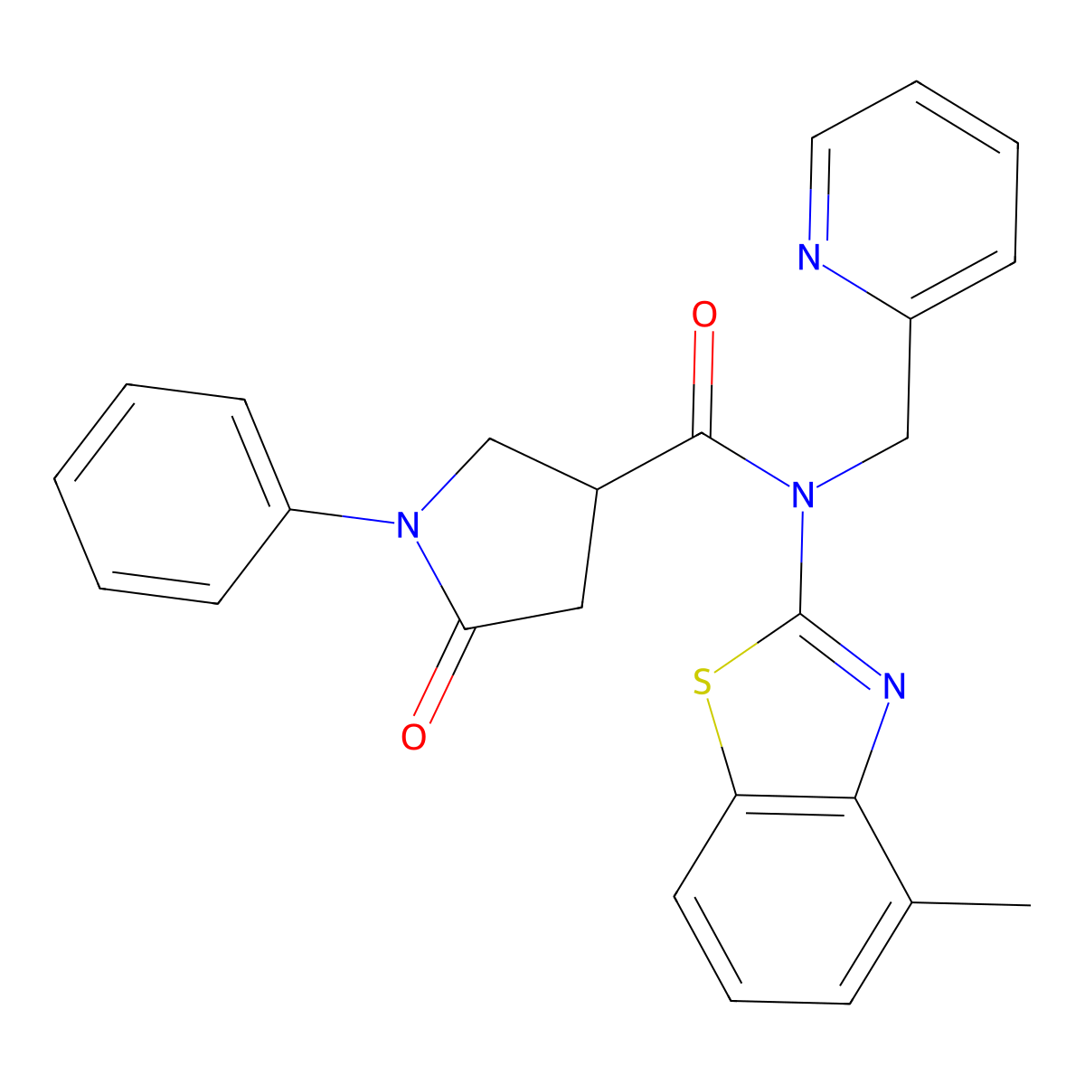 N-(4-methylbenzo[d]thiazol-2-yl)-5-oxo-1-phenyl-N-(pyridin-2-ylmethyl)pyrrolidine-3-carboxamide molecular structure, CAS 1171553-24-4