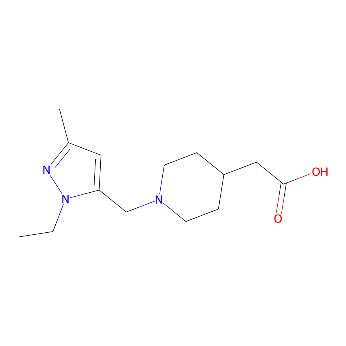 2-{1-[(1-ethyl-3-methyl-1H-pyrazol-5-yl)methyl]piperidin-4-yl}acetic acid molecular structure, CAS 1171554-97-4