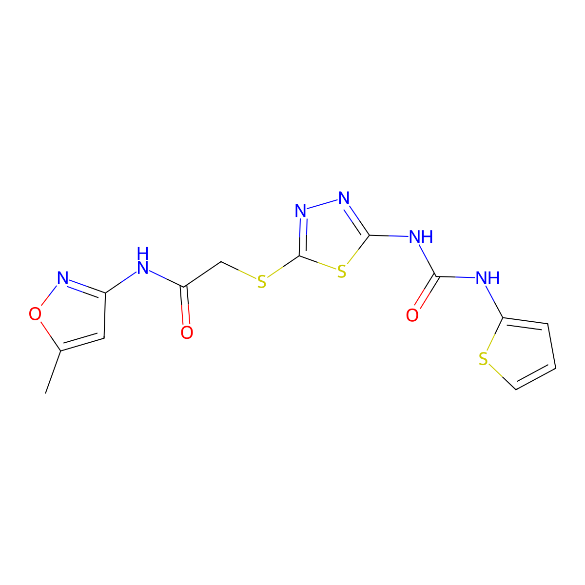 N-(5-methylisoxazol-3-yl)-2-((5-(3-(thiophen-2-yl)ureido)-1,3,4-thiadiazol-2-yl)thio)acetamide molecular structure, CAS 1171555-45-5