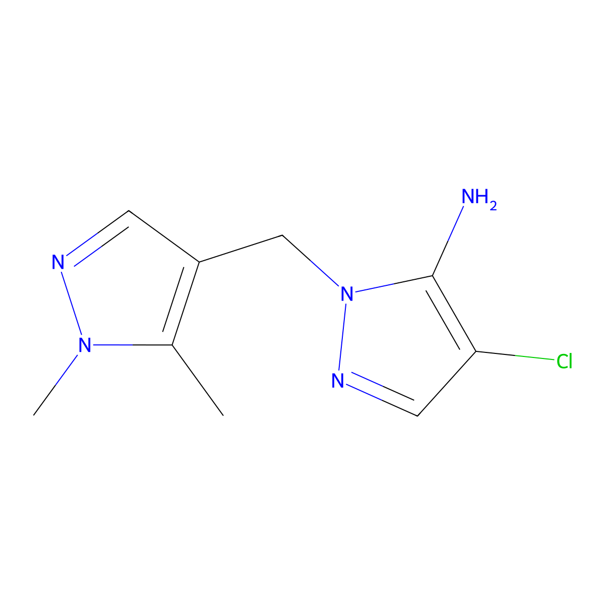 4-Chloro-1-((1,5-dimethyl-1H-pyrazol-4-yl)methyl)-1H-pyrazol-5-amine molecular structure, CAS 1171555-61-5