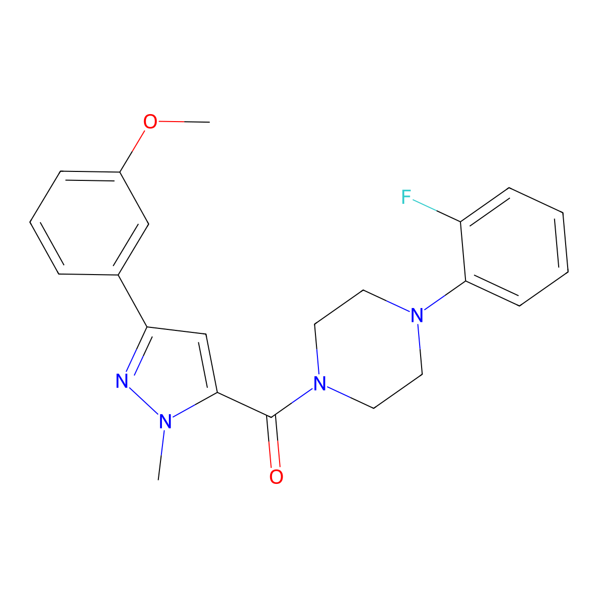 1-(2-fluorophenyl)-4-[3-(3-methoxyphenyl)-1-methyl-1H-pyrazole-5-carbonyl]piperazine molecular structure, CAS 1171555-83-1