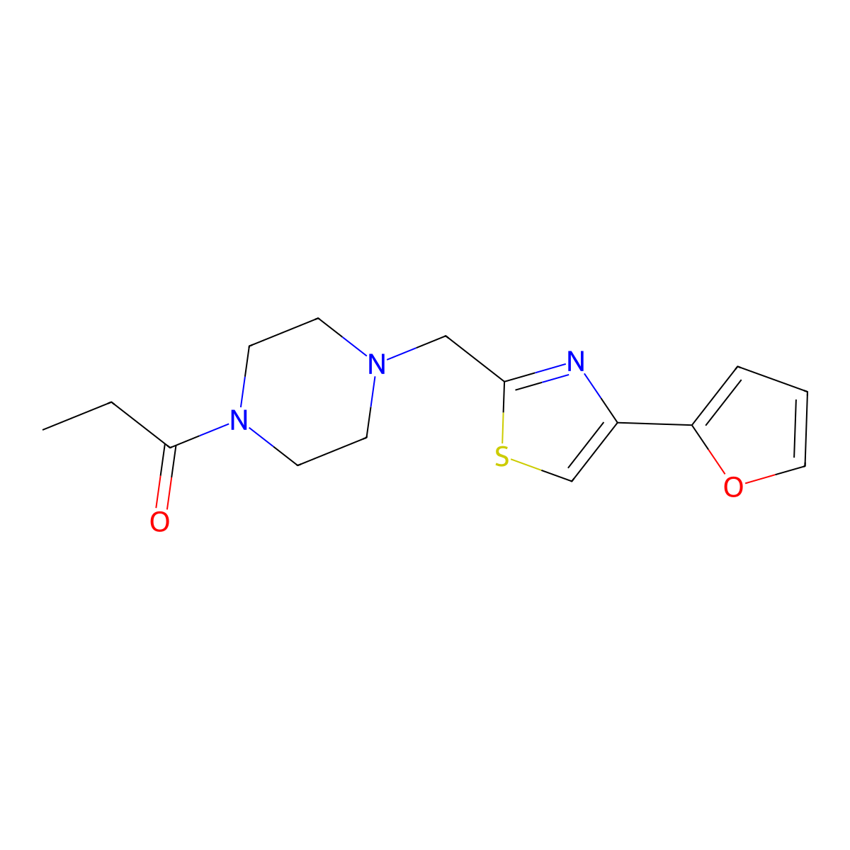 1-(4-((4-(Furan-2-yl)thiazol-2-yl)methyl)piperazin-1-yl)propan-1-one molecular structure, CAS 1171558-86-3