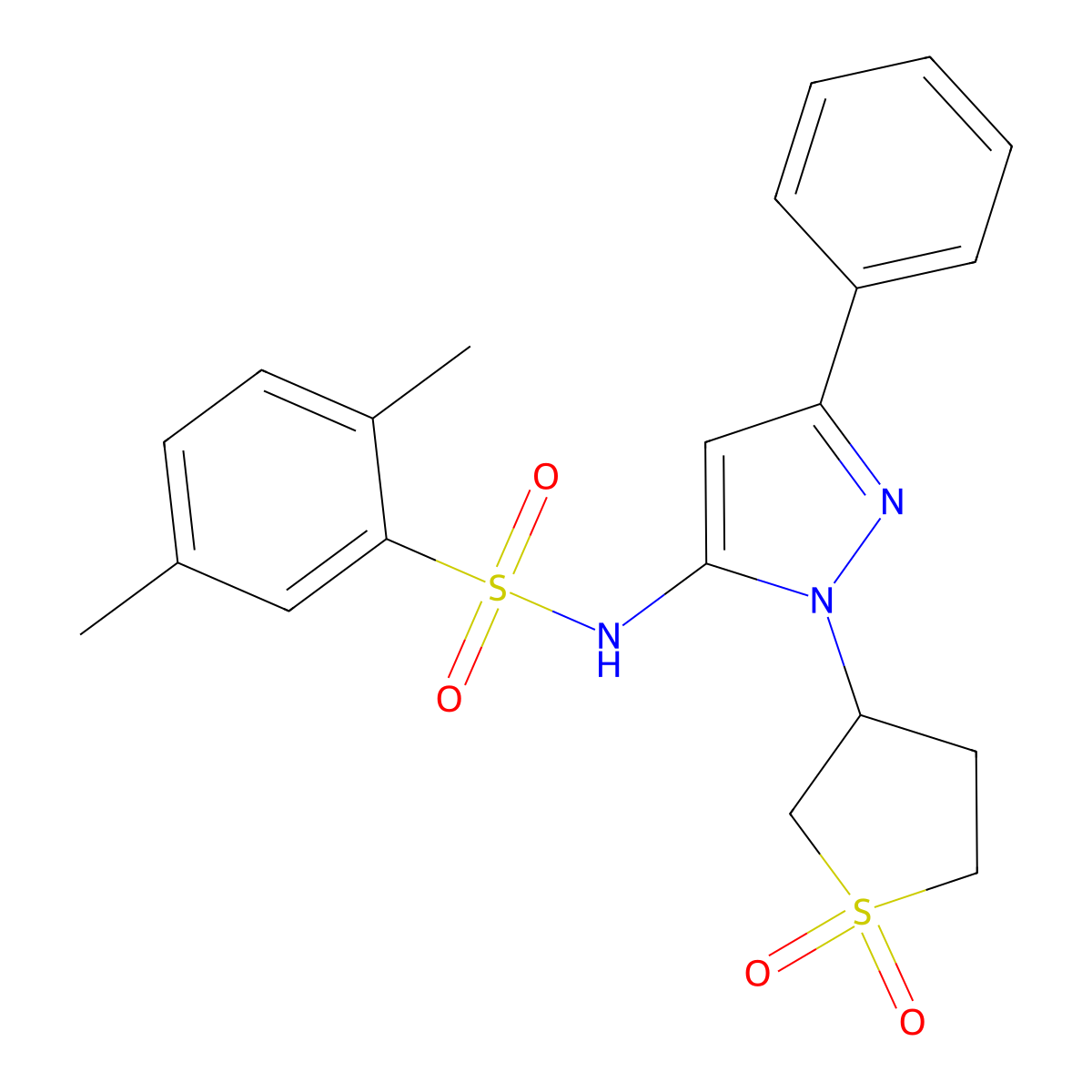 N-(1-(1,1-dioxidotetrahydrothiophen-3-yl)-3-phenyl-1H-pyrazol-5-yl)-2,5-dimethylbenzenesulfonamide molecular structure, CAS 1171562-63-2