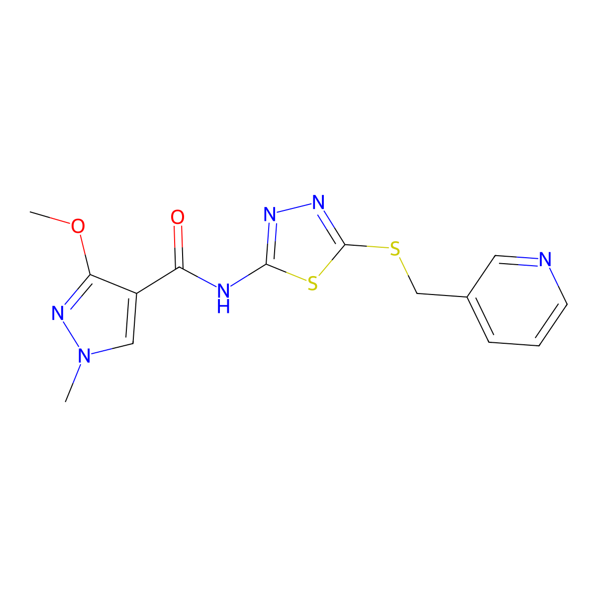 3-methoxy-1-methyl-N-(5-((pyridin-3-ylmethyl)thio)-1,3,4-thiadiazol-2-yl)-1H-pyrazole-4-carboxamide molecular structure, CAS 1171564-31-0