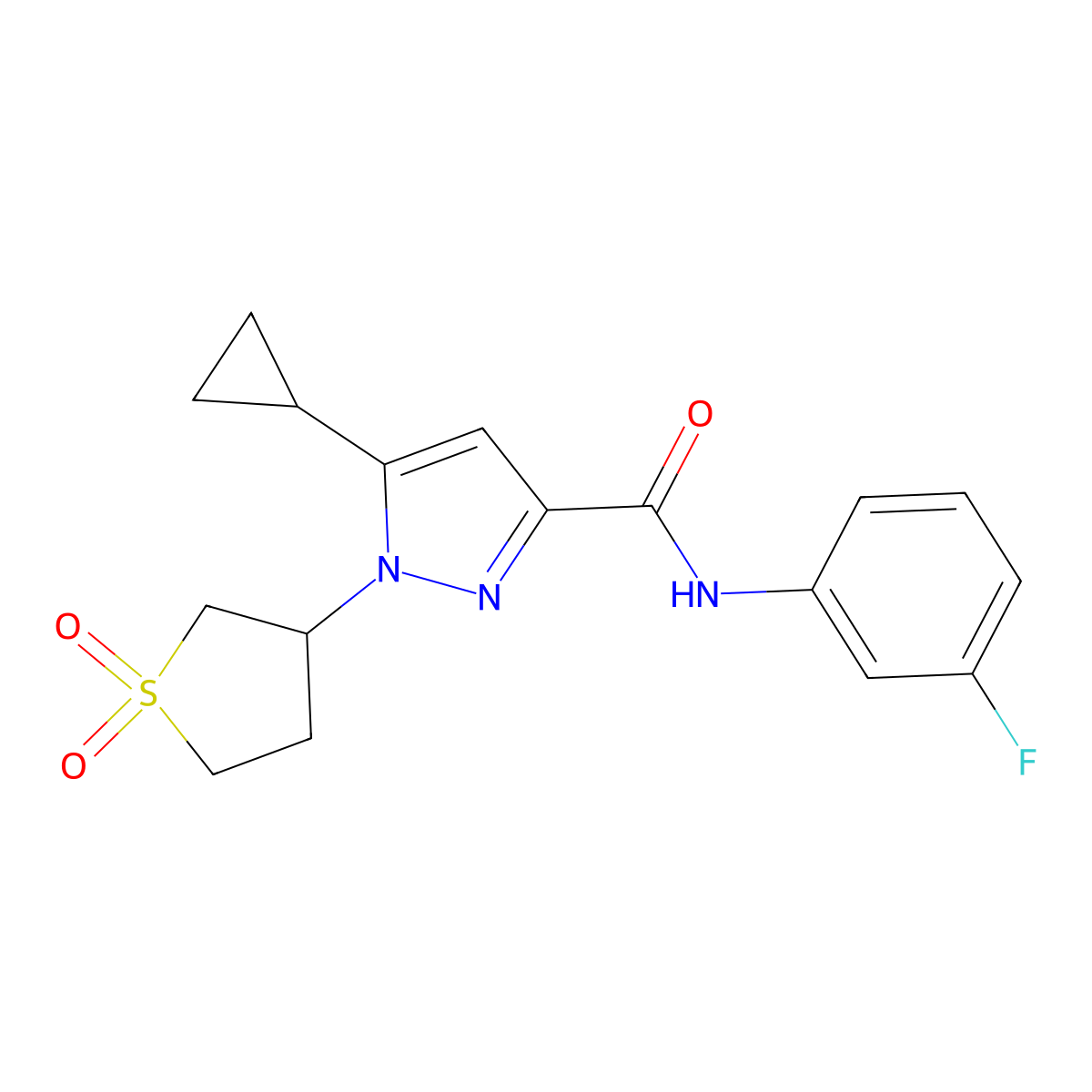 5-cyclopropyl-1-(1,1-dioxidotetrahydrothiophen-3-yl)-N-(3-fluorophenyl)-1H-pyrazole-3-carboxamide molecular structure, CAS 1171564-55-8