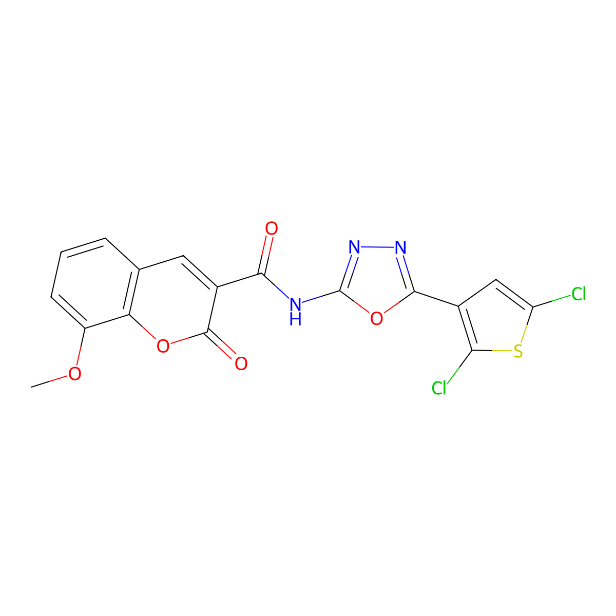 N-(5-(2,5-dichlorothiophen-3-yl)-1,3,4-oxadiazol-2-yl)-8-methoxy-2-oxo-2H-chromene-3-carboxamide molecular structure, CAS 1171565-36-8