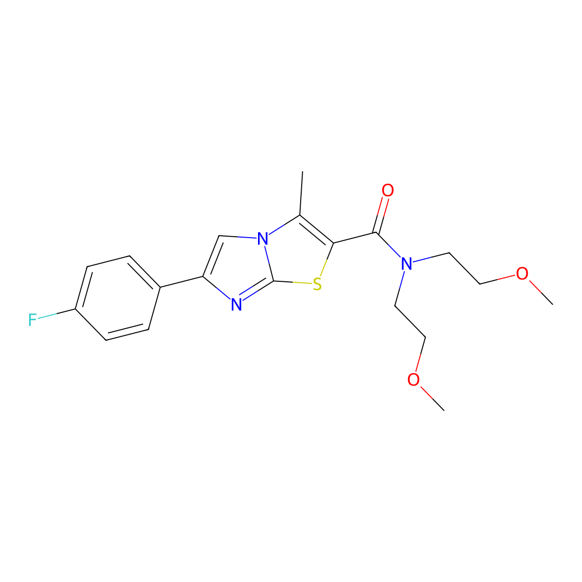 6-(4-fluorophenyl)-N,N-bis(2-methoxyethyl)-3-methylimidazo[2,1-b]thiazole-2-carboxamide molecular structure, CAS 1171566-14-5