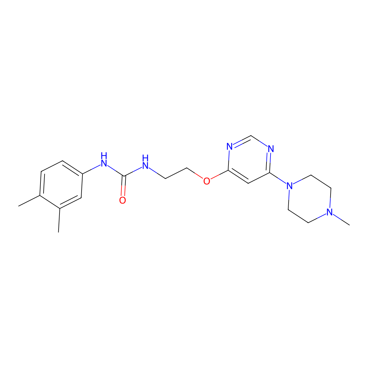 1-(3,4-Dimethylphenyl)-3-(2-{[6-(4-methylpiperazin-1-yl)pyrimidin-4-yl]oxy}ethyl)urea molecular structure, CAS 1171567-16-0