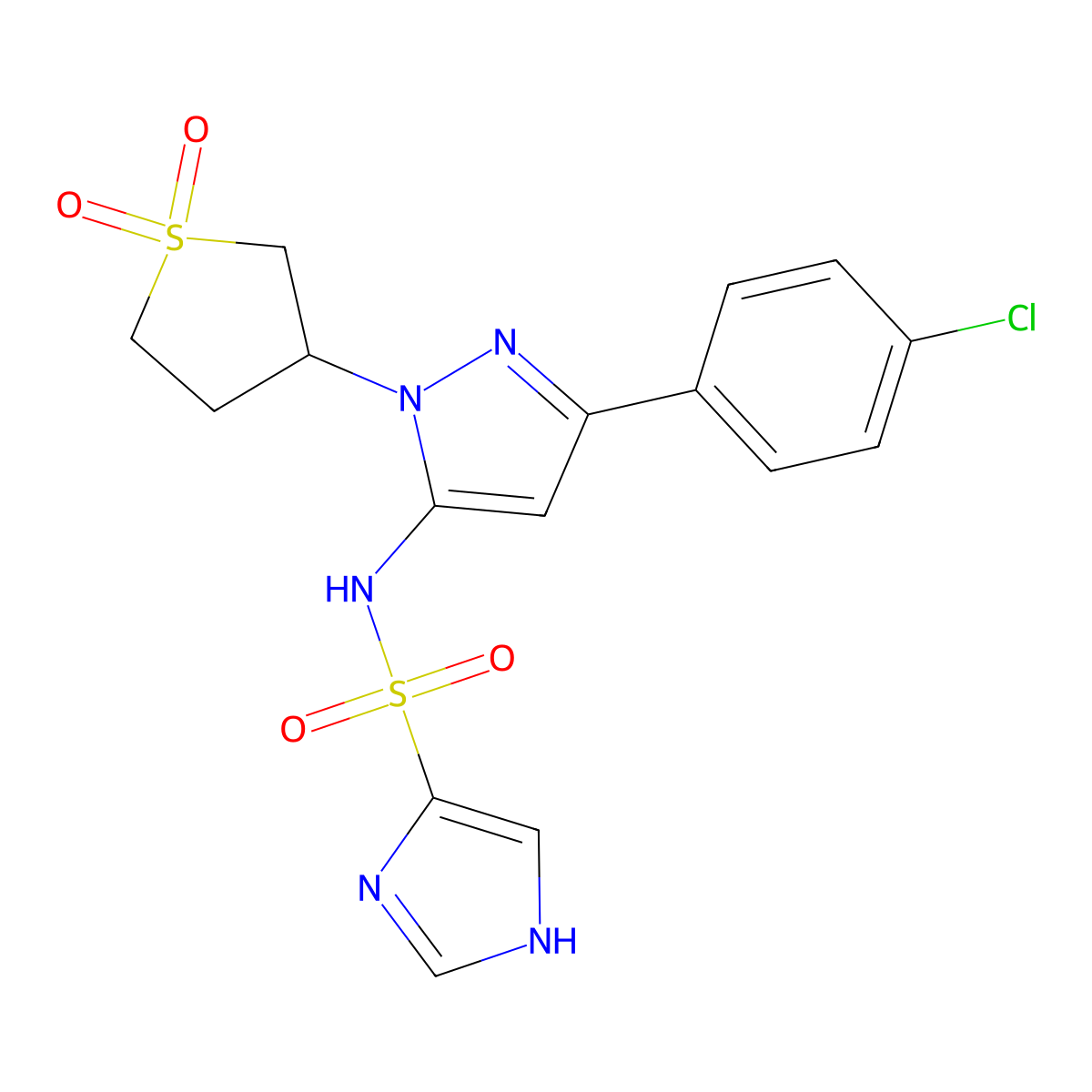 N-(3-(4-chlorophenyl)-1-(1,1-dioxidotetrahydrothiophen-3-yl)-1H-pyrazol-5-yl)-1H-imidazole-4-sulfonamide molecular structure, CAS 1171567-84-2