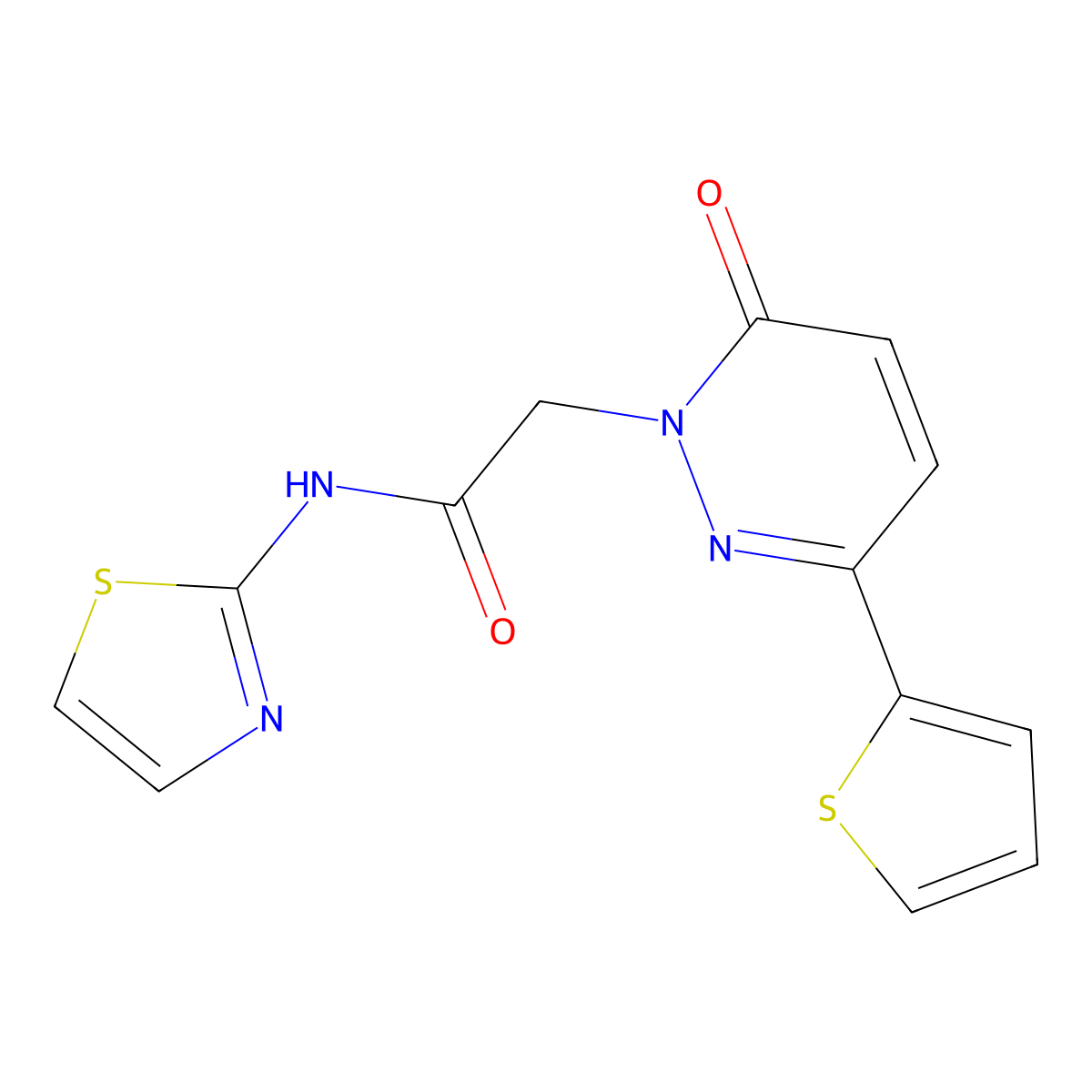 2-(6-oxo-3-(thiophen-2-yl)pyridazin-1(6H)-yl)-N-(thiazol-2-yl)acetamide molecular structure, CAS 1171573-04-8