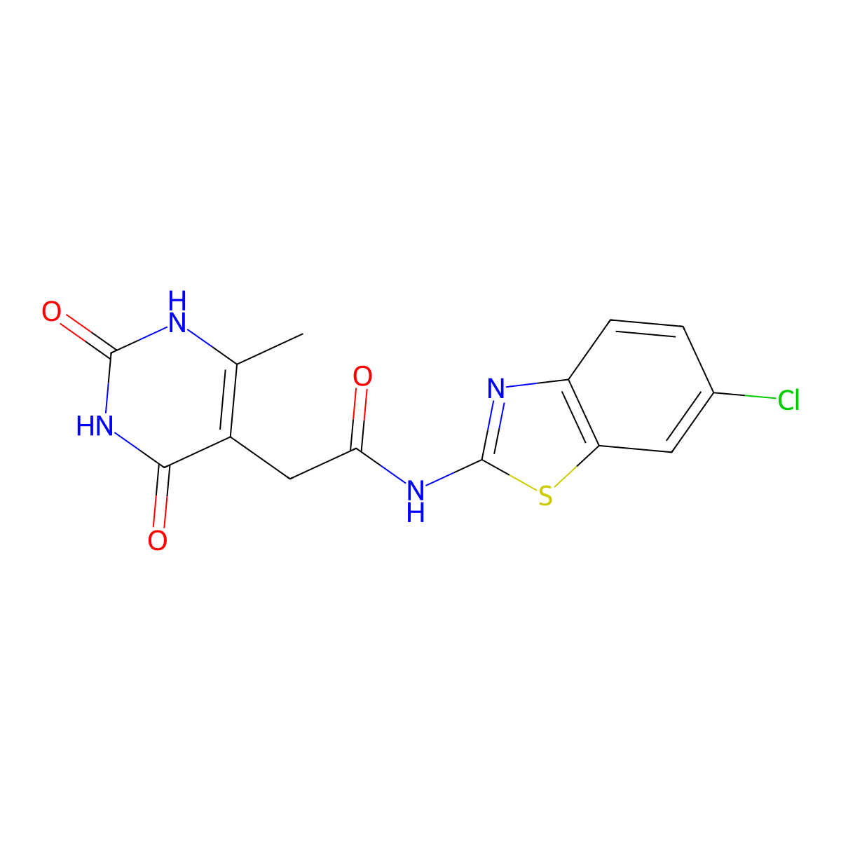 N-(6-chlorobenzo[d]thiazol-2-yl)-2-(6-methyl-2,4-dioxo-1,2,3,4-tetrahydropyrimidin-5-yl)acetamide molecular structure, CAS 1171573-57-1
