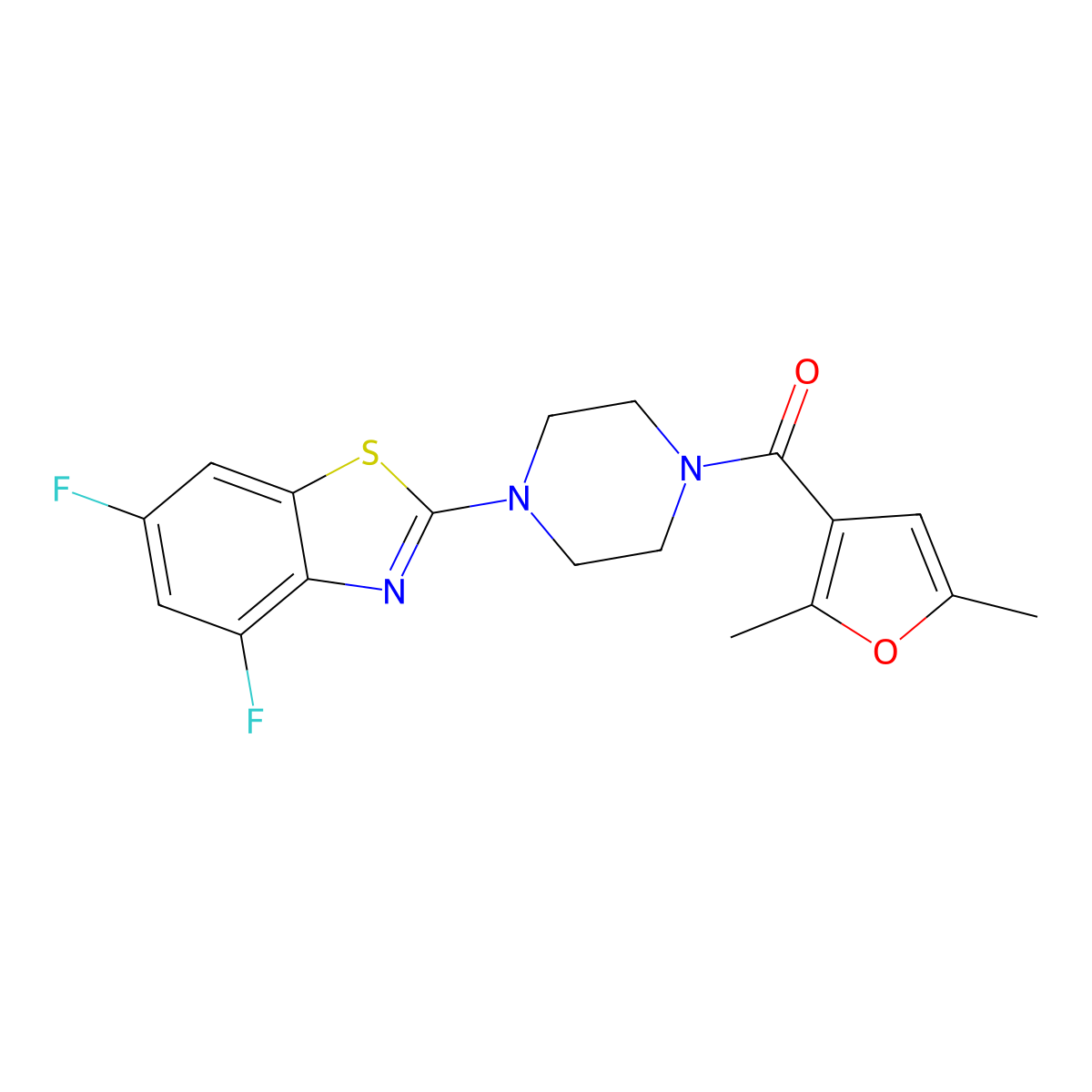 (4-(4,6-Difluorobenzo[d]thiazol-2-yl)piperazin-1-yl)(2,5-dimethylfuran-3-yl)methanone molecular structure, CAS 1171574-06-3