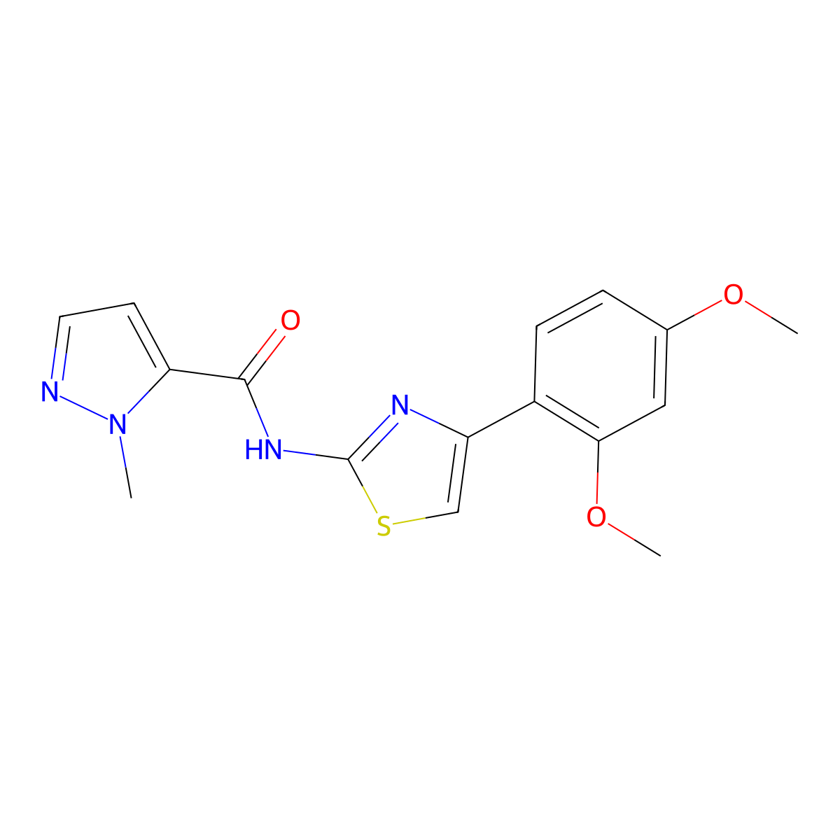 N-(4-(2,4-dimethoxyphenyl)thiazol-2-yl)-1-methyl-1H-pyrazole-5-carboxamide molecular structure, CAS 1171574-09-6