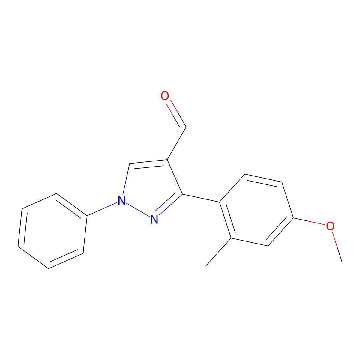 3-(4-methoxy-2-methylphenyl)-1-phenyl-1H-pyrazole-4-carbaldehyde molecular structure, CAS 1171574-20-1