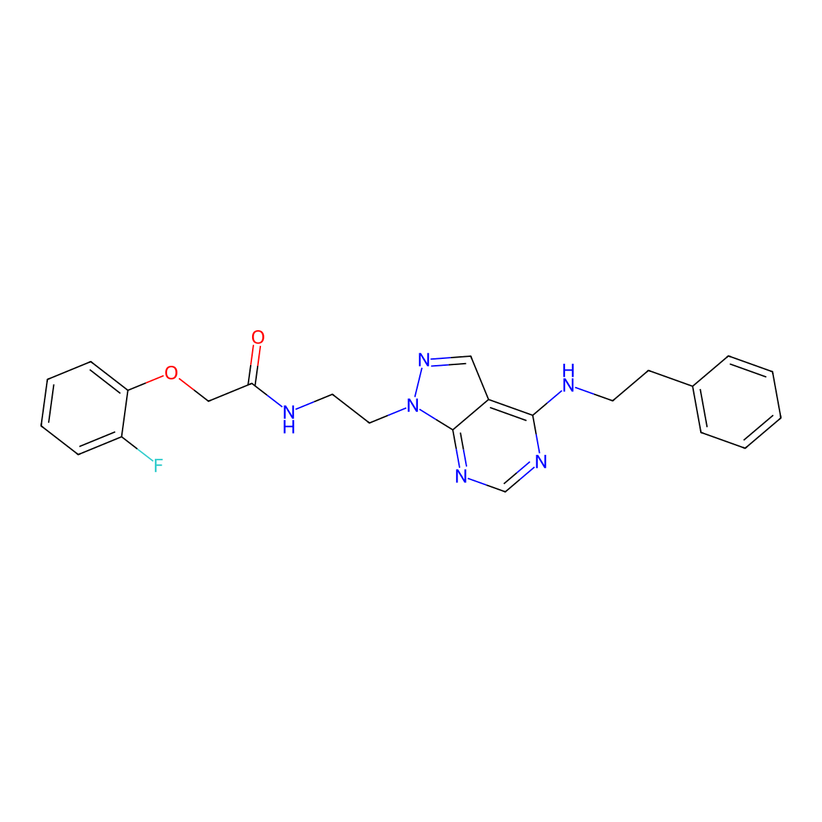 2-(2-fluorophenoxy)-N-(2-(4-(phenethylamino)-1H-pyrazolo[3,4-d]pyrimidin-1-yl)ethyl)acetamide molecular structure, CAS 1171574-99-4