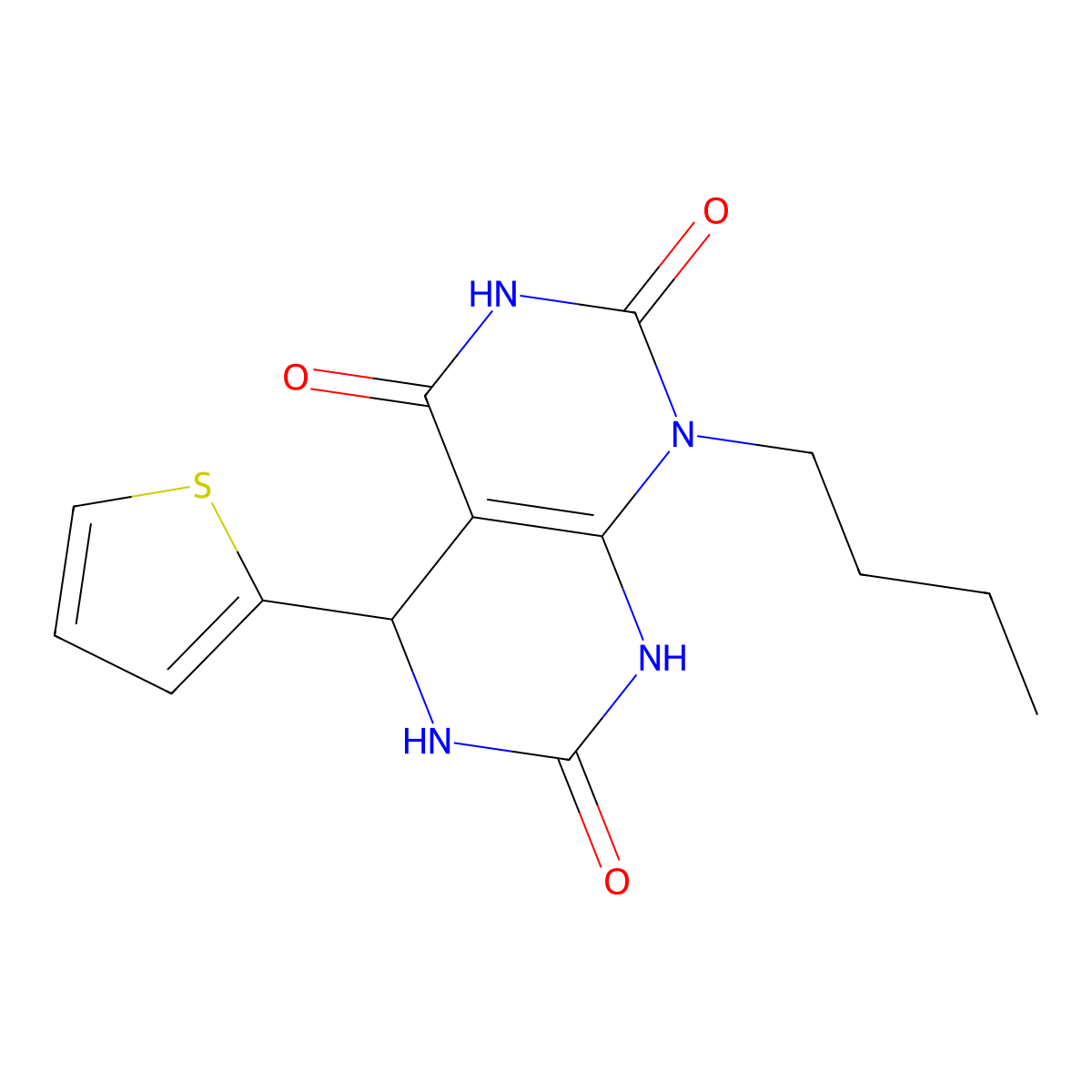 1-butyl-5-(thiophen-2-yl)-5,6-dihydropyrimido[4,5-d]pyrimidine-2,4,7(1H,3H,8H)-trione molecular structure, CAS 1171575-76-0