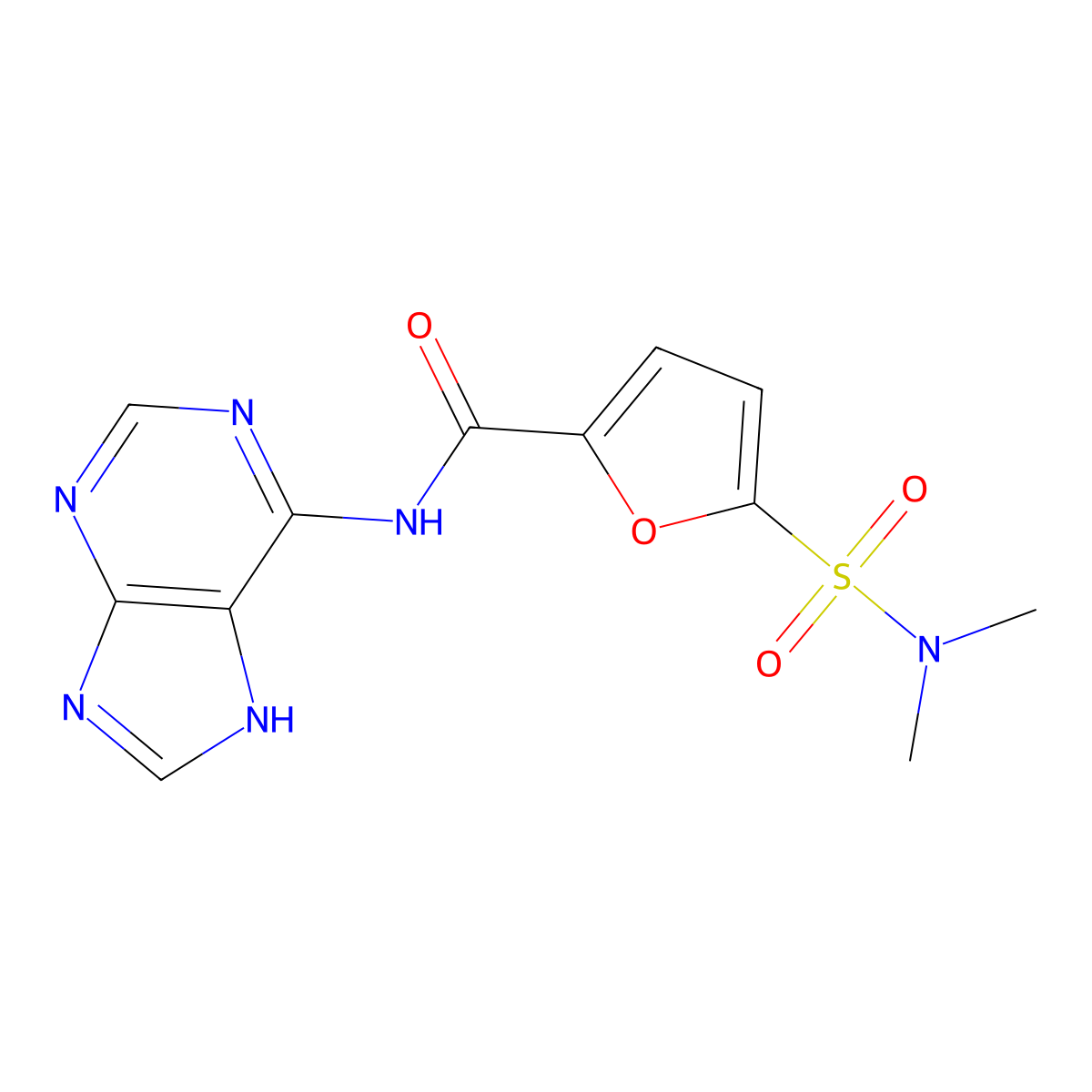 5-(N,N-dimethylsulfamoyl)-N-(9H-purin-6-yl)furan-2-carboxamide molecular structure, CAS 1171576-74-1