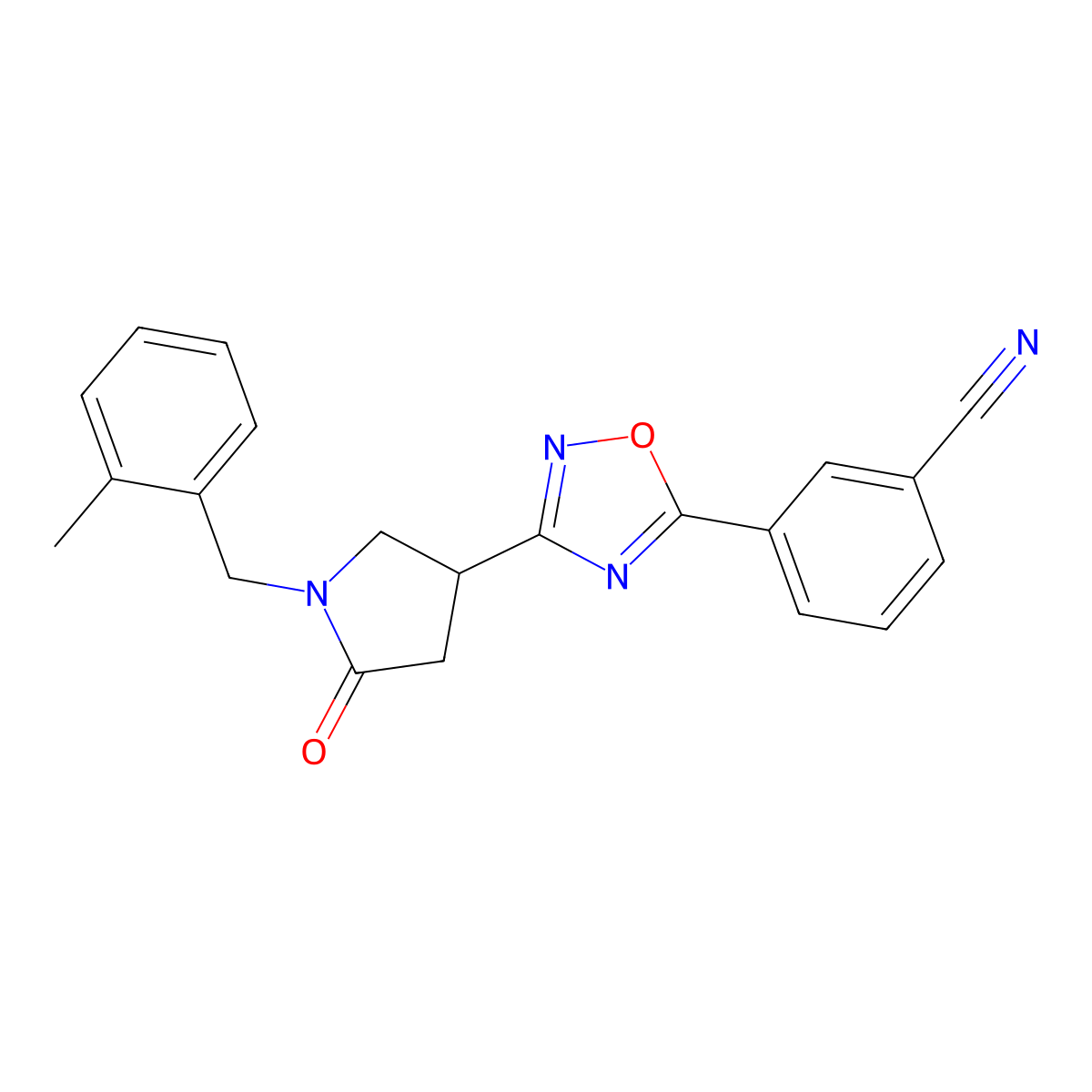 3-(3-(1-(2-Methylbenzyl)-5-oxopyrrolidin-3-yl)-1,2,4-oxadiazol-5-yl)benzonitrile molecular structure, CAS 1171578-84-9