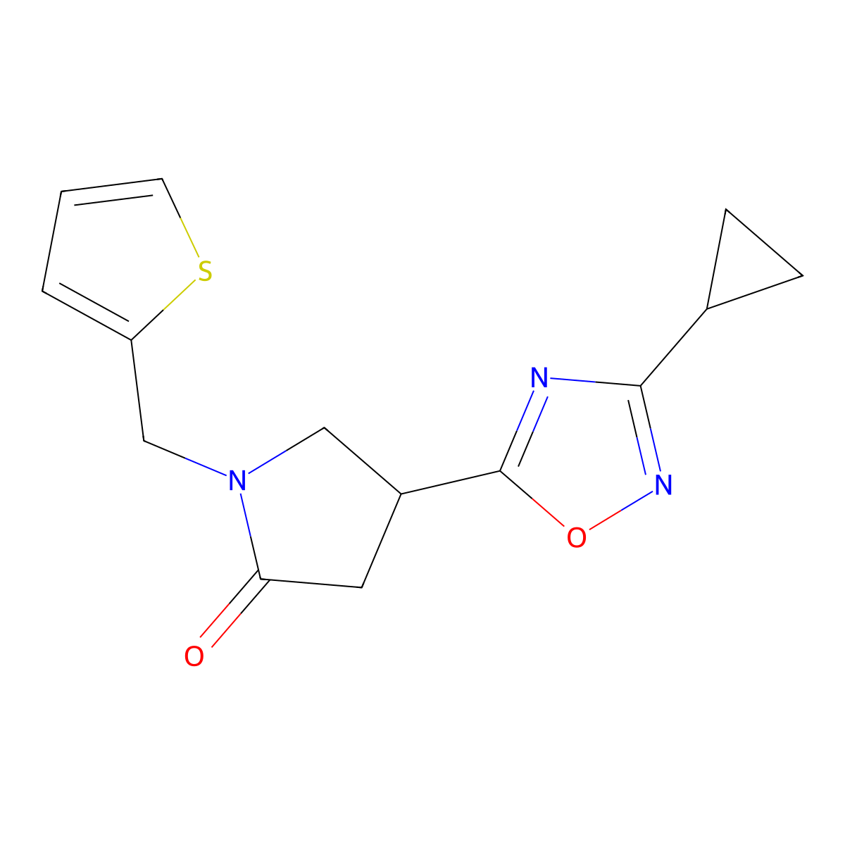 4-(3-Cyclopropyl-1,2,4-oxadiazol-5-yl)-1-(thiophen-2-ylmethyl)pyrrolidin-2-one molecular structure, CAS 1171579-10-4