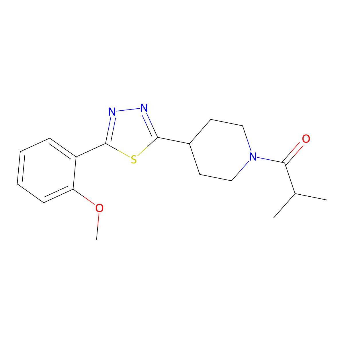 1-{4-[5-(2-Methoxyphenyl)-1,3,4-thiadiazol-2-yl]piperidin-1-yl}-2-methylpropan-1-one molecular structure, CAS 1171579-37-5