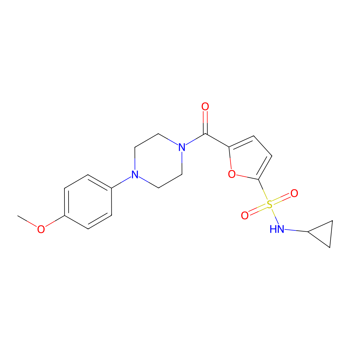 N-cyclopropyl-5-[4-(4-methoxyphenyl)piperazine-1-carbonyl]furan-2-sulfonamide molecular structure, CAS 1171579-56-8