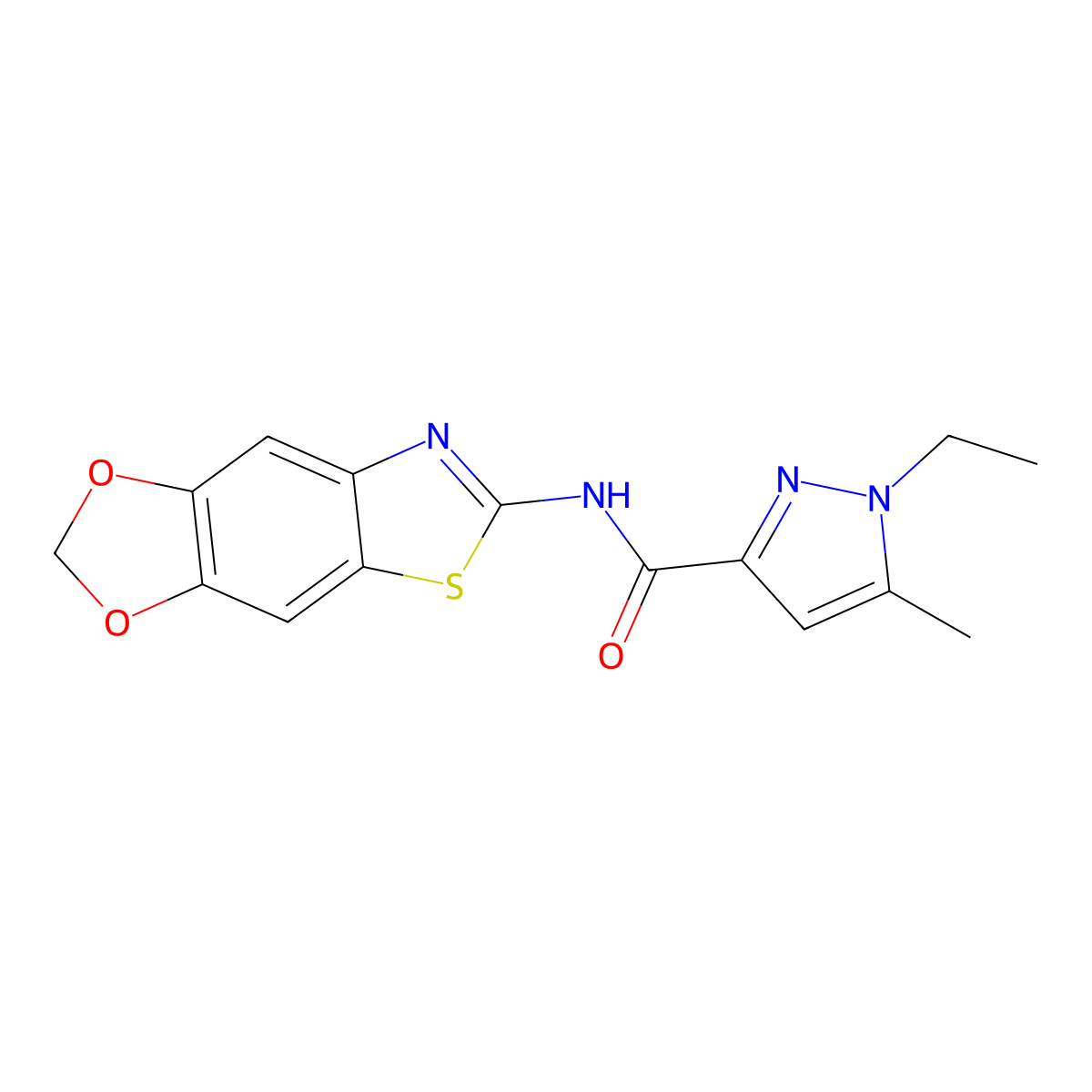 N-{4,6-dioxa-10-thia-12-azatricyclo[7.3.0.0^{3,7}]dodeca-1(9),2,7,11-tetraen-11-yl}-1-ethyl-5-methyl-1H-pyrazole-3-carboxamide molecular structure, CAS 1171579-98-8