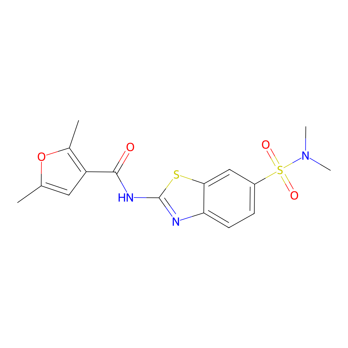 N-[6-(dimethylsulfamoyl)-1,3-benzothiazol-2-yl]-2,5-dimethylfuran-3-carboxamide molecular structure, CAS 1171582-34-5