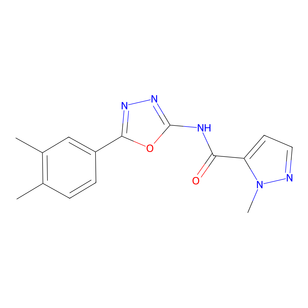 N-(5-(3,4-dimethylphenyl)-1,3,4-oxadiazol-2-yl)-1-methyl-1H-pyrazole-5-carboxamide molecular structure, CAS 1171582-60-7