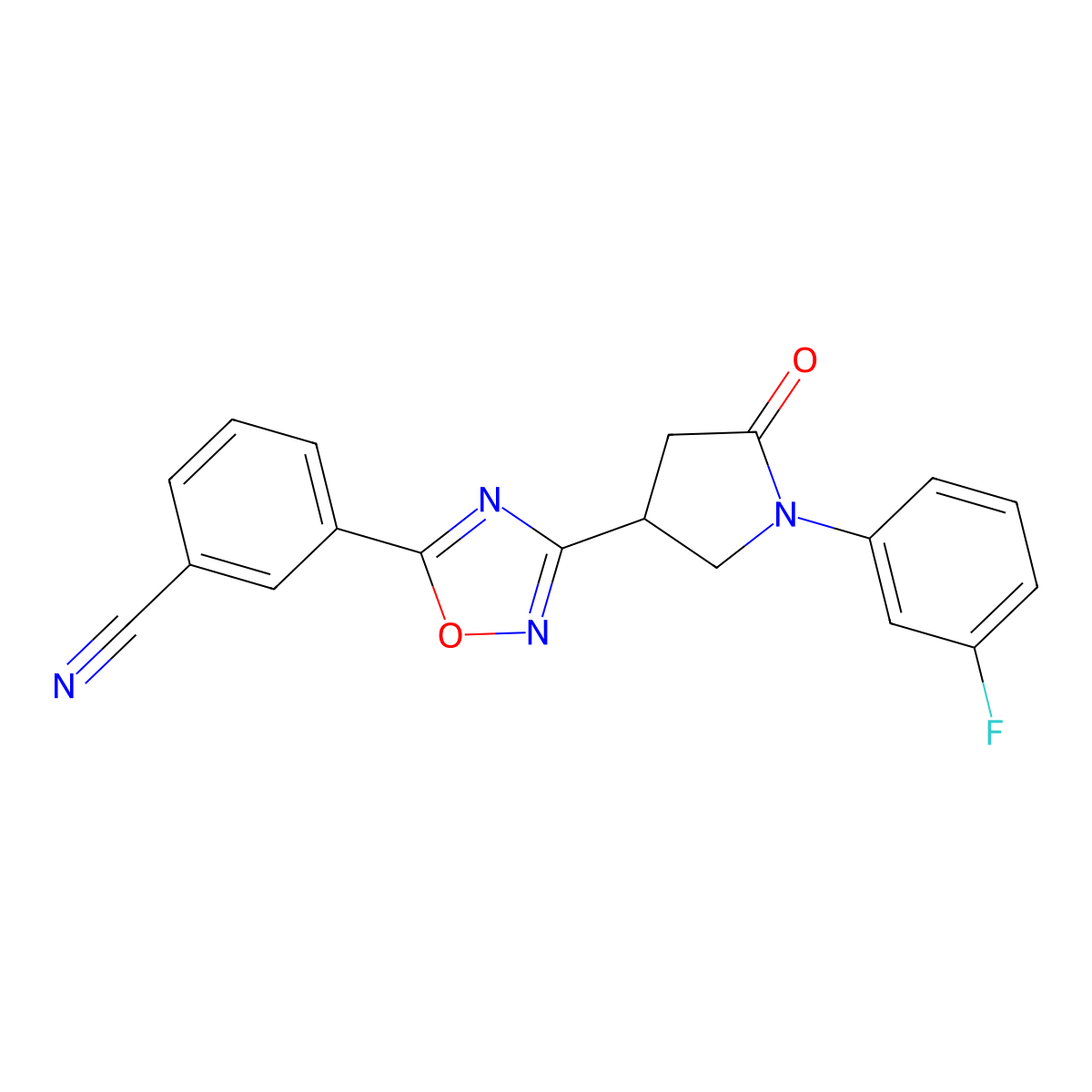 3-(3-(1-(3-Fluorophenyl)-5-oxopyrrolidin-3-yl)-1,2,4-oxadiazol-5-yl)benzonitrile molecular structure, CAS 1171582-92-5