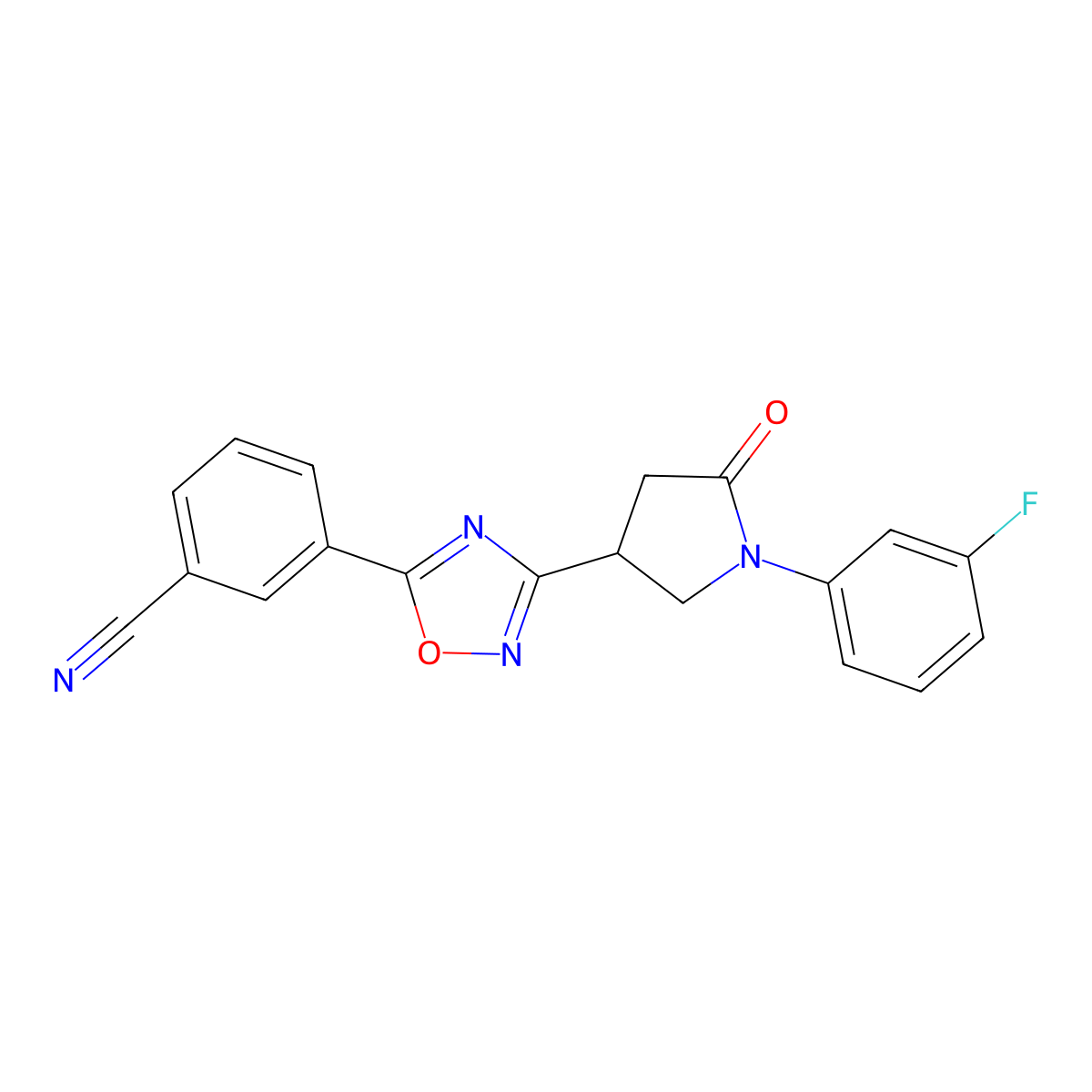 3-(3-(1-(3-Fluorophenyl)-5-oxopyrrolidin-3-yl)-1,2,4-oxadiazol-5-yl)benzonitrile molecular structure, CAS 1171582-92-5