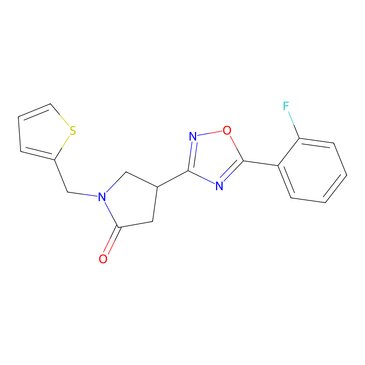 4-(5-(2-Fluorophenyl)-1,2,4-oxadiazol-3-yl)-1-(thiophen-2-ylmethyl)pyrrolidin-2-one molecular structure, CAS 1171583-48-4