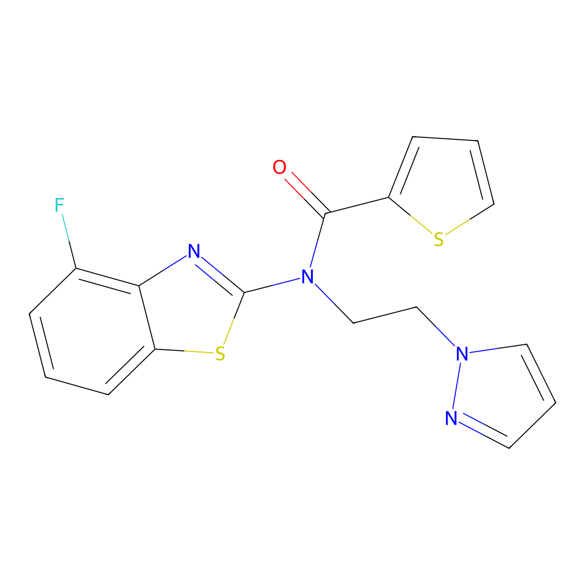 N-(2-(1H-pyrazol-1-yl)ethyl)-N-(4-fluorobenzo[d]thiazol-2-yl)thiophene-2-carboxamide molecular structure, CAS 1171583-56-4