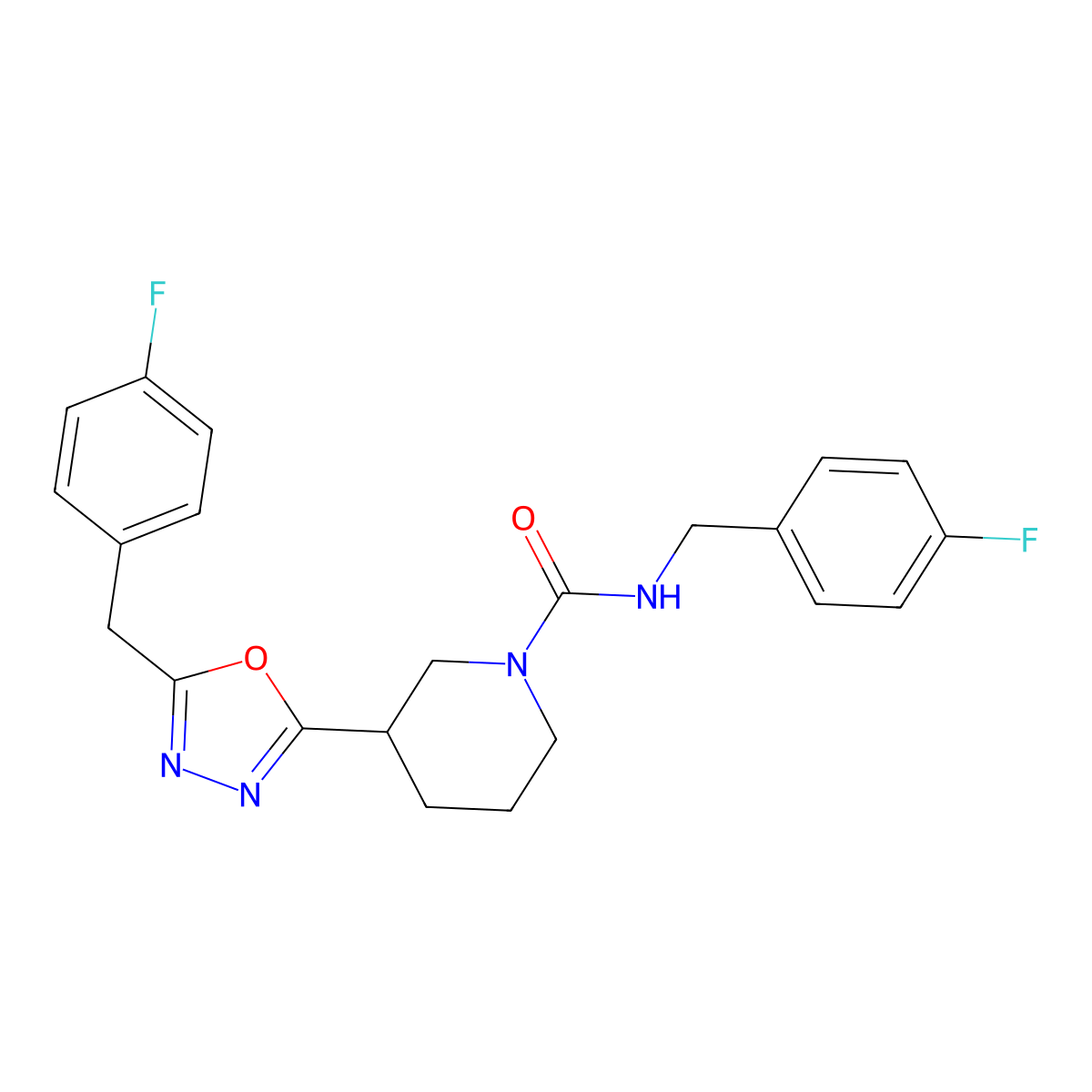 N-(4-fluorobenzyl)-3-(5-(4-fluorobenzyl)-1,3,4-oxadiazol-2-yl)piperidine-1-carboxamide molecular structure, CAS 1171583-79-1
