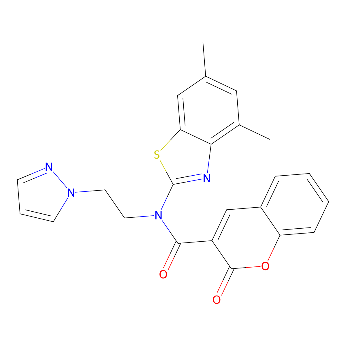 N-(2-(1H-pyrazol-1-yl)ethyl)-N-(4,6-dimethylbenzo[d]thiazol-2-yl)-2-oxo-2H-chromene-3-carboxamide molecular structure, CAS 1171584-45-4