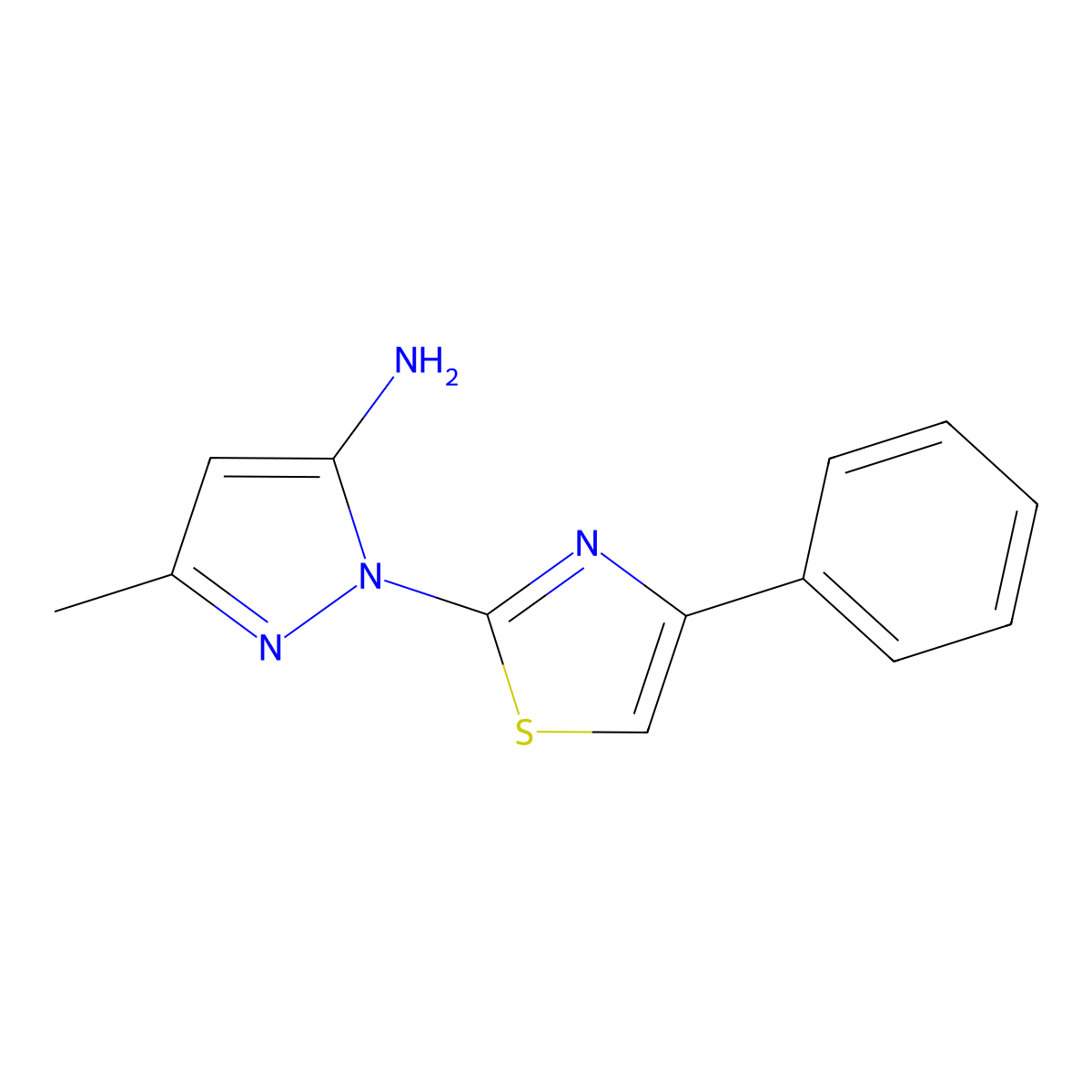 3-methyl-1-(4-phenyl-1,3-thiazol-2-yl)-1H-pyrazol-5-amine molecular structure, CAS 1171587-56-6