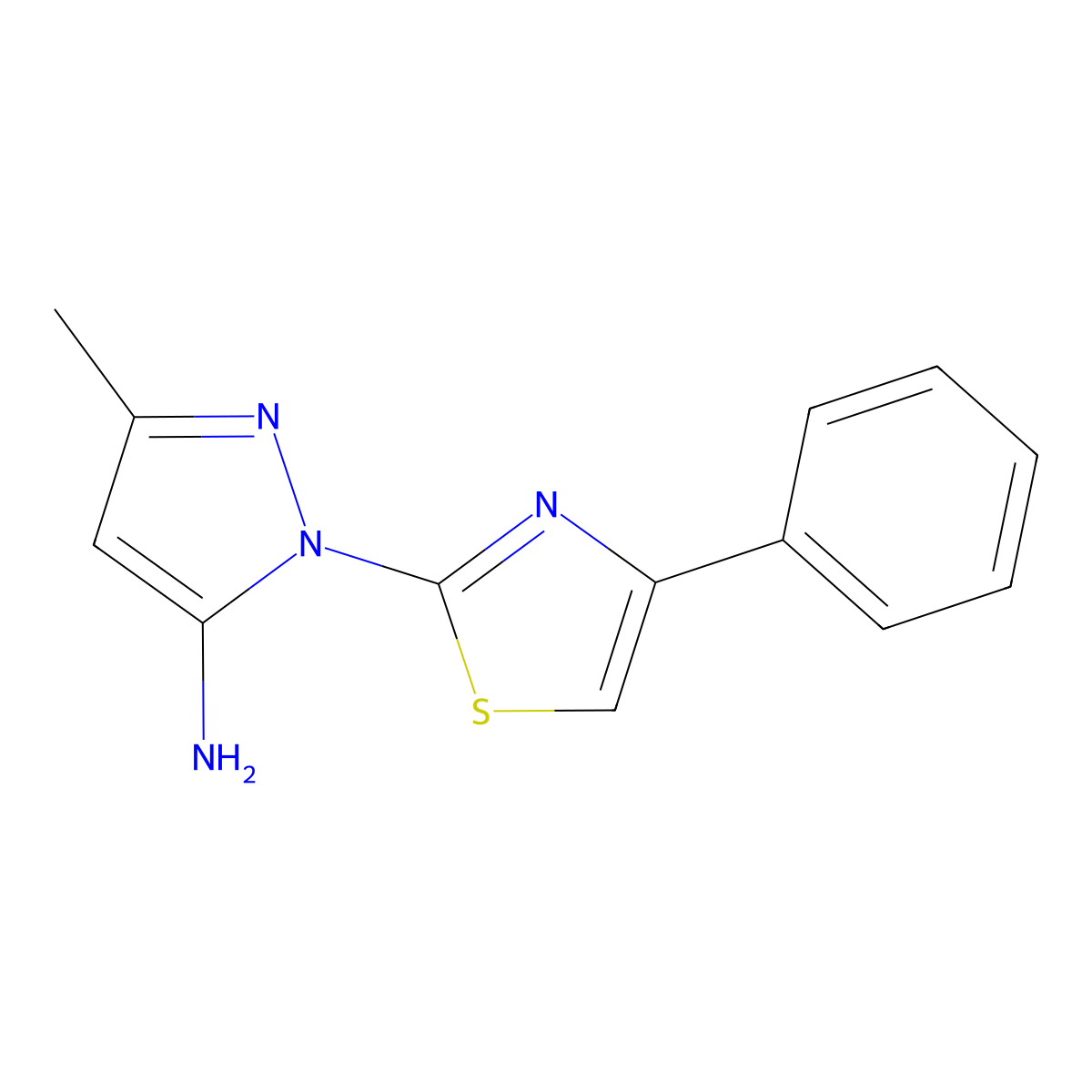 3-methyl-1-(4-phenyl-1,3-thiazol-2-yl)-1H-pyrazol-5-amine molecular structure, CAS 1171587-56-6