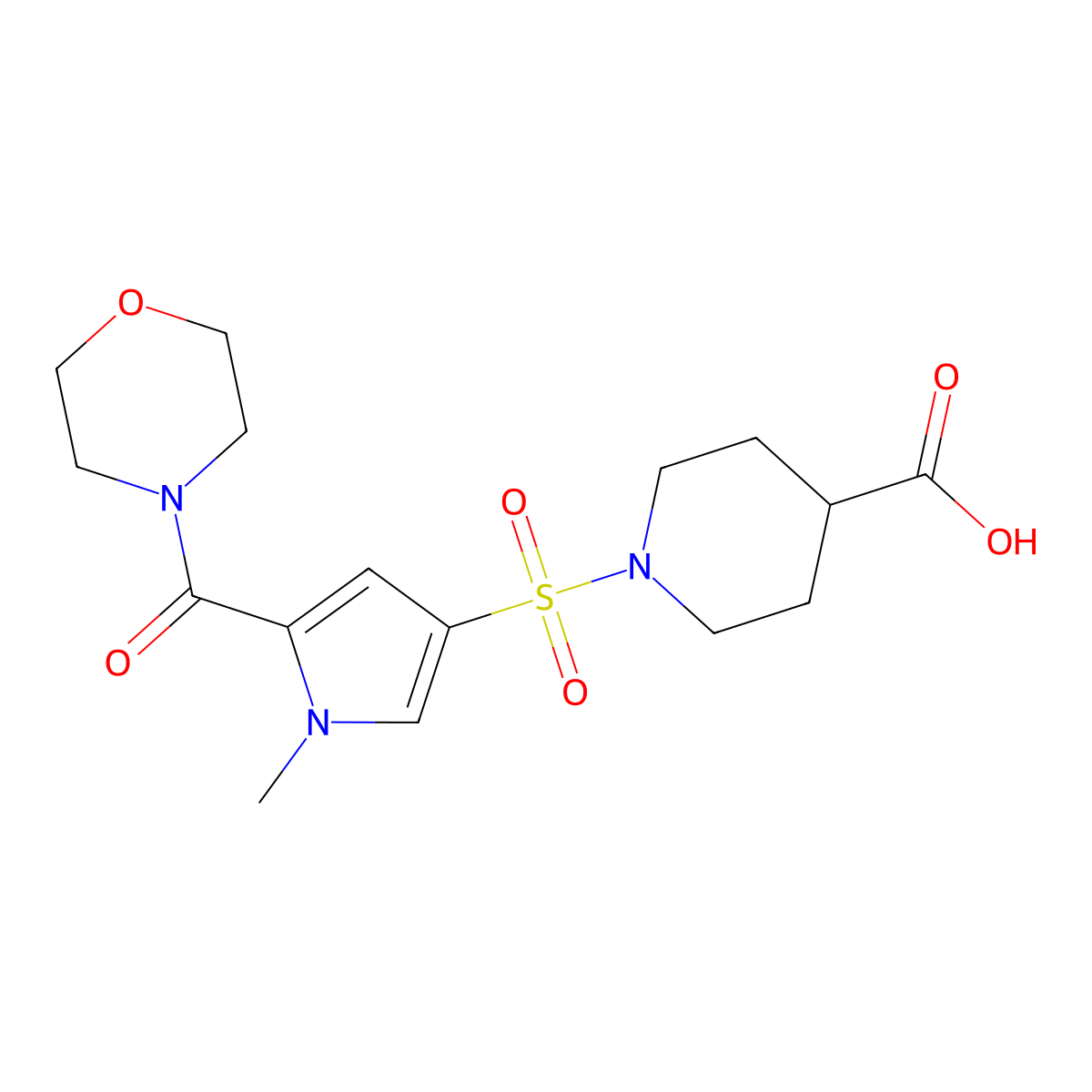 1-{[1-methyl-5-(morpholine-4-carbonyl)-1H-pyrrol-3-yl]sulfonyl}piperidine-4-carboxylic acid molecular structure, CAS 1171589-32-4