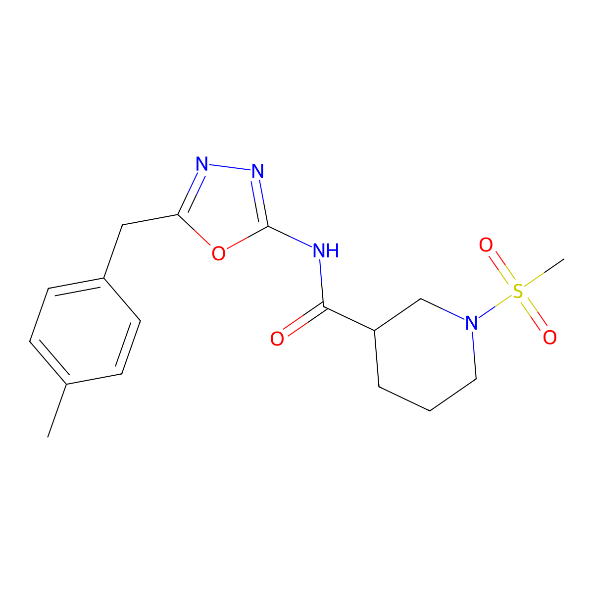 N-(5-(4-methylbenzyl)-1,3,4-oxadiazol-2-yl)-1-(methylsulfonyl)piperidine-3-carboxamide molecular structure, CAS 1171589-72-2