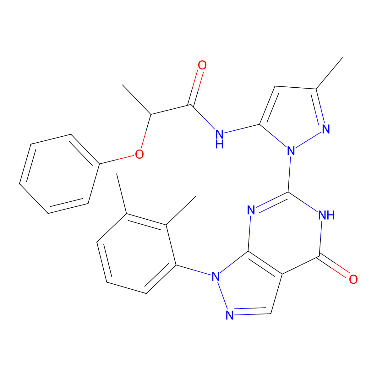 N-(1-(1-(2,3-dimethylphenyl)-4-oxo-4,5-dihydro-1H-pyrazolo[3,4-d]pyrimidin-6-yl)-3-methyl-1H-pyrazol-5-yl)-2-phenoxypropanamide molecular structure, CAS 1171591-80-2