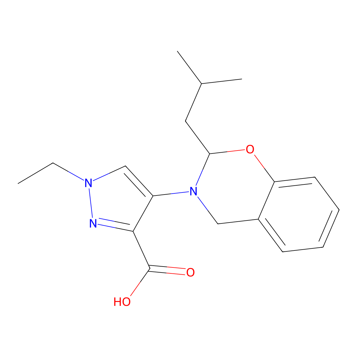 1-Ethyl-4-(2-isobutyl-2H-benzo[e][1,3]oxazin-3(4H)-yl)-1H-pyrazole-3-carboxylic acid molecular structure, CAS 1171592-34-9