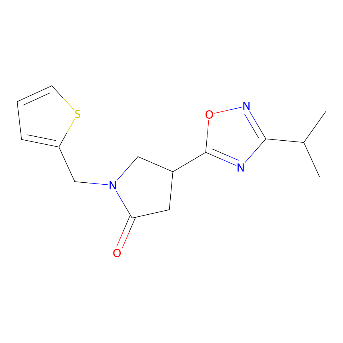 4-(3-Isopropyl-1,2,4-oxadiazol-5-yl)-1-(2-thienylmethyl)pyrrolidin-2-one molecular structure, CAS 1171593-45-5
