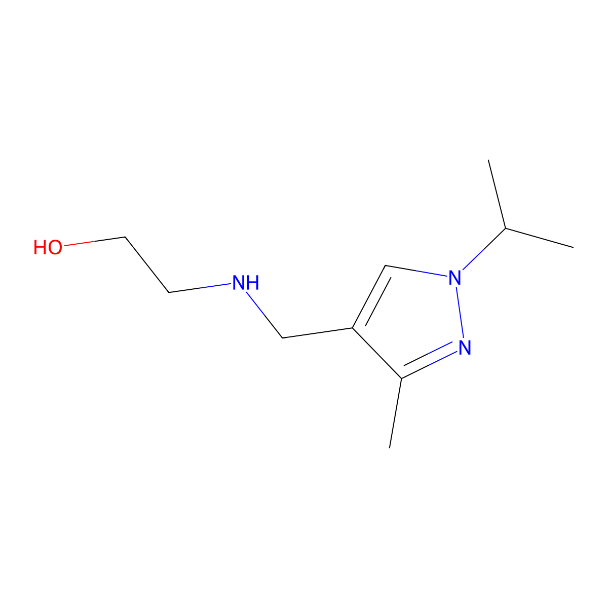 2-({[3-methyl-1-(propan-2-yl)-1H-pyrazol-4-yl]methyl}amino)ethan-1-ol molecular structure, CAS 1171593-71-7