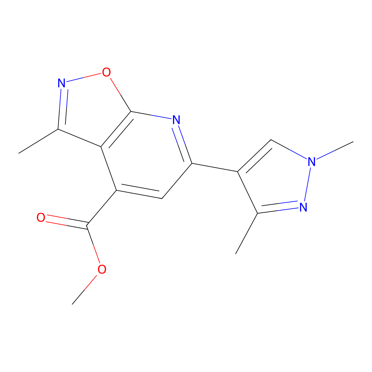 Methyl 6-(1,3-dimethyl-1H-pyrazol-4-yl)-3-methylisoxazolo[5,4-b]pyridine-4-carboxylate molecular structure, CAS 1171594-07-2