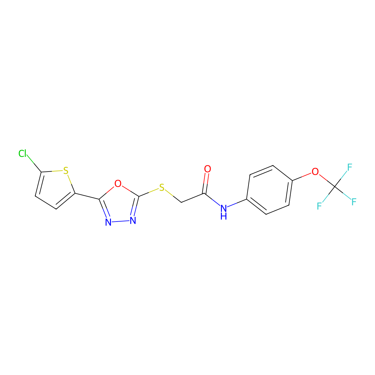 2-((5-(5-chlorothiophen-2-yl)-1,3,4-oxadiazol-2-yl)thio)-N-(4-(trifluoromethoxy)phenyl)acetamide molecular structure, CAS 1171595-74-6