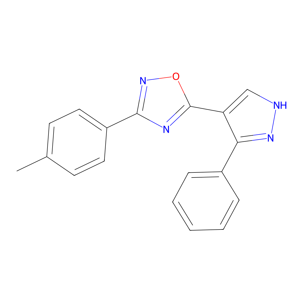5-(3-phenyl-1H-pyrazol-4-yl)-3-(p-tolyl)-1,2,4-oxadiazole molecular structure, CAS 1171597-53-7