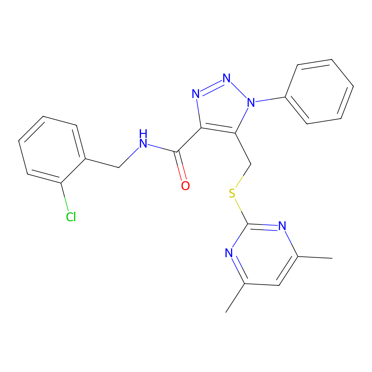 N-(2-chlorobenzyl)-5-(((4,6-dimethylpyrimidin-2-yl)thio)methyl)-1-phenyl-1H-1,2,3-triazole-4-carboxamide molecular structure, CAS 1171598-41-6